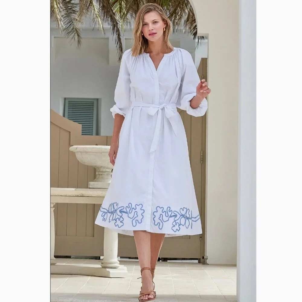 LAKE Pajamas Brunch Dress White Cotton Blend Small - Picture 8 of 8